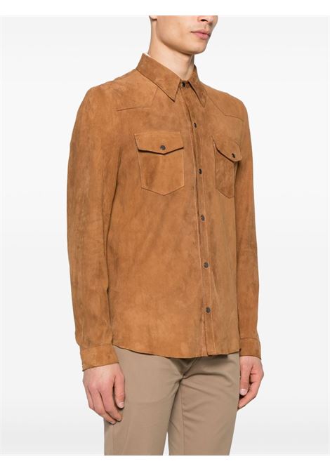 Camicia in pelle scamosciata in marrone caramello Salvatore Santoro - uomo SALVATORE SANTORO | 48571UCRML